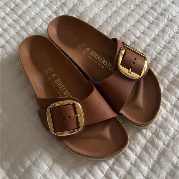 Birkenstock Shoes - Birkenstock Madrid Big Buckle Brown and Gold